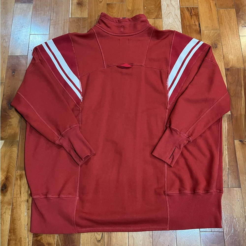 Free People Red Zip-Up Sweatshirt with White Stripes - Picture 5 of 6
